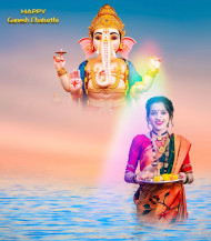 Cute Girl With Ganpati Ganesh Photo Editing Background HD