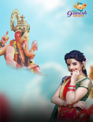 Cute Girl With Ganpati Ganesh PicsArt Photo Editing Background