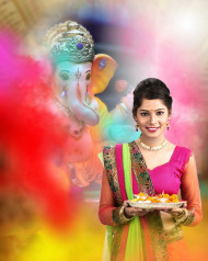 Ganesh Photo Editing Background High Resolution With Saree Girl